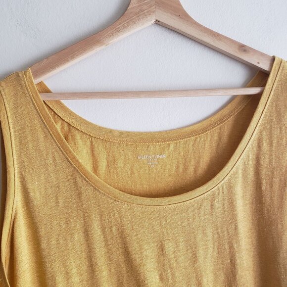Eileen Fisher Sunny Yellow Linen Tank 2X  Lightweight Relaxed Fit Sleeveless Top - Picture 3 of 9